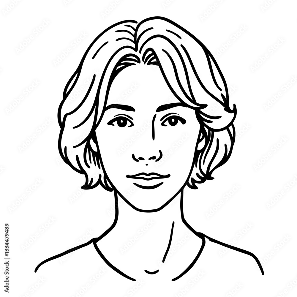 a stylish illustration of a young person with wavy hair in black and white a stylish illustration of a young person with wavy hair in black and white