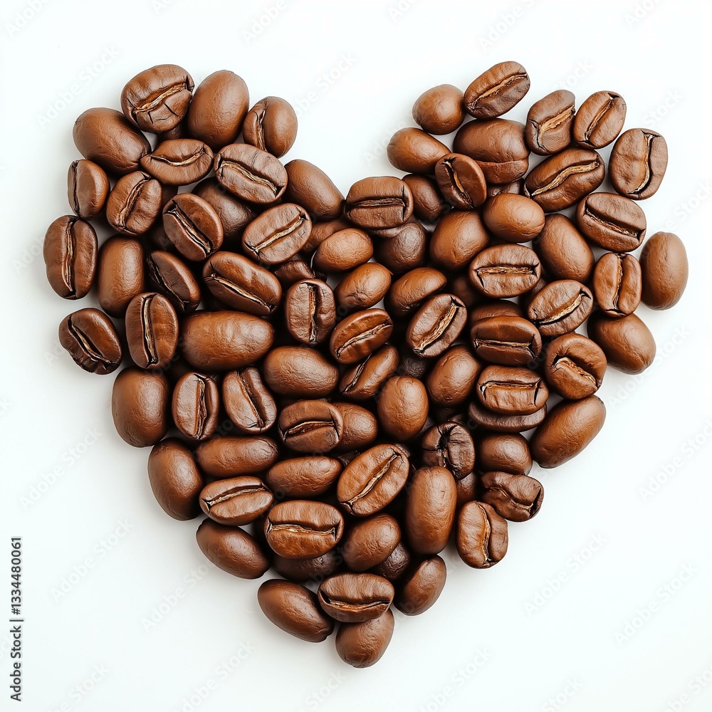 Naklejka premium Heart made of coffee beans, symbolizing love for coffee and its rich aroma.