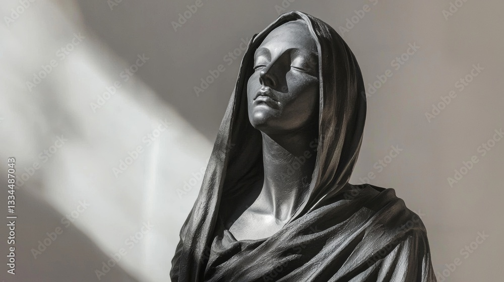 Naklejka premium Dramatic black and white statue with moody lighting