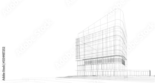 Perspective 3D render of building wireframe - Vector illustration 