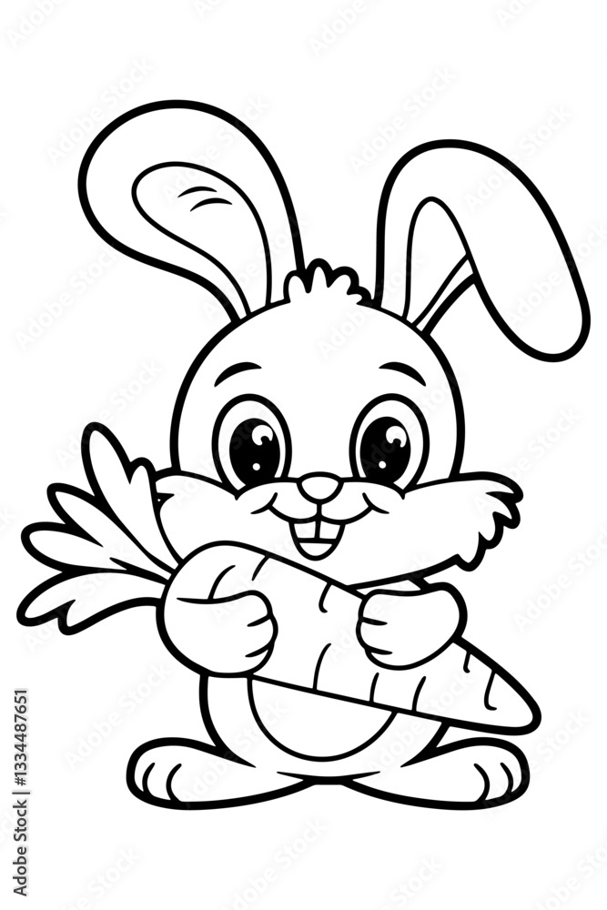 Obraz premium Hand-drawn bunny outline illustration Cute rabbit cartoon coloring page vector For kid's coloring book Easter bunny coloring page