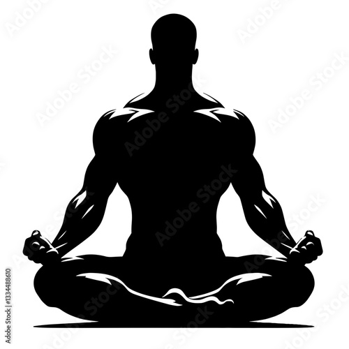 Muscular man meditating in lotus pose silhouette