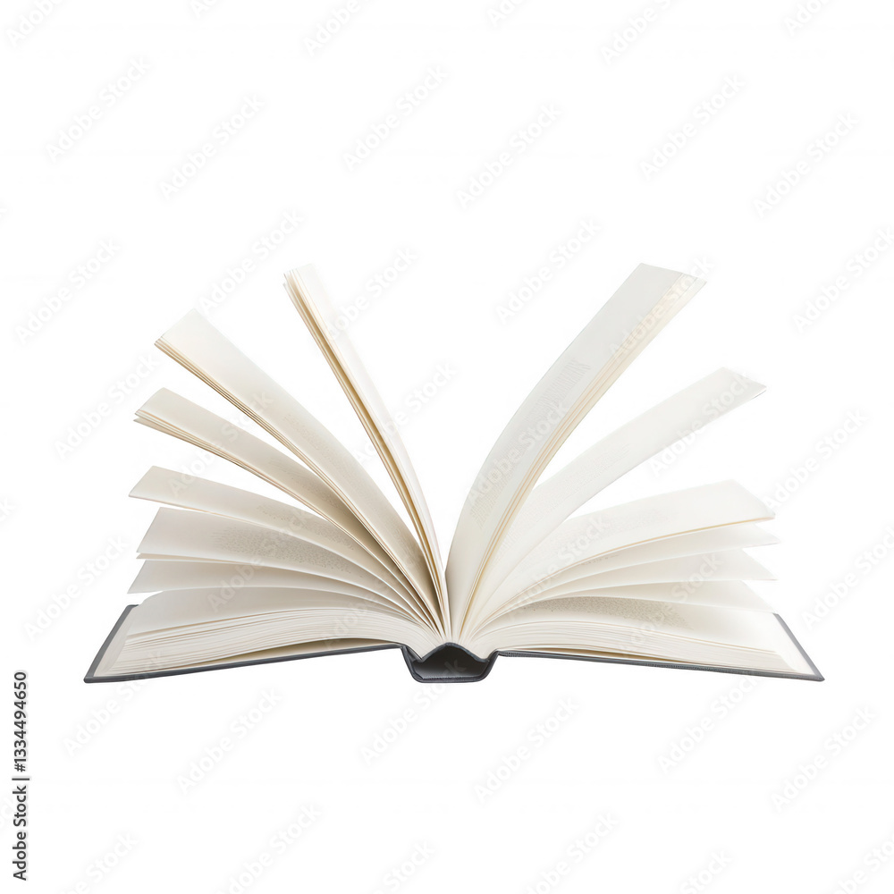 Fototapeta premium Open book with pages fanned out, white isolated background.