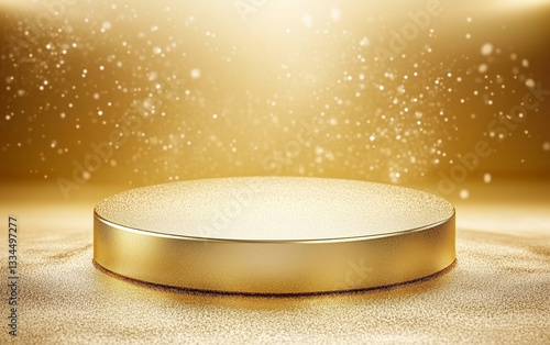 Golden Podium with Glittering Background for Product Display, Presentation, or Award Ceremony