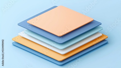 A stack of six squares in various colors and sizes.