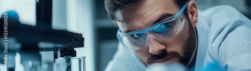 A focused scientist examines test tubes in a laboratory setting photo