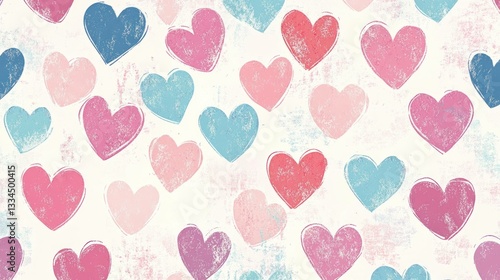 Colorful hearts pattern illustration for festive occasions, showcasing pink, blue, and white hues, perfect for Valentine s Day and romantic themes