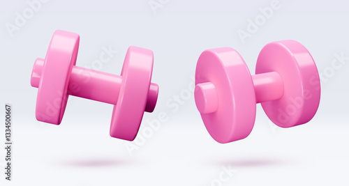 Pink Dumbbell Realistic icon, 3d render. Isolated on white backround. Sport And Fitness design set. Vector illustration for shop, flyer, banner, web, advertising, sale