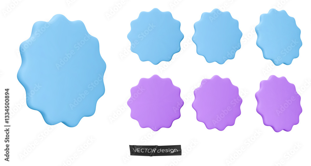 Set stickers, badges mockup. Blank labels of circle shapes with wavy edge. Vector illustration isolated on white. Copy space. Stickers or patches for preview tags, labels, design, presentation, adv Set stickers, badges mockup. Blank labels of circle shapes with wavy edge. Vector illustration isolated on white. Copy space. Stickers or patches for preview tags, labels, design, presentation, adv