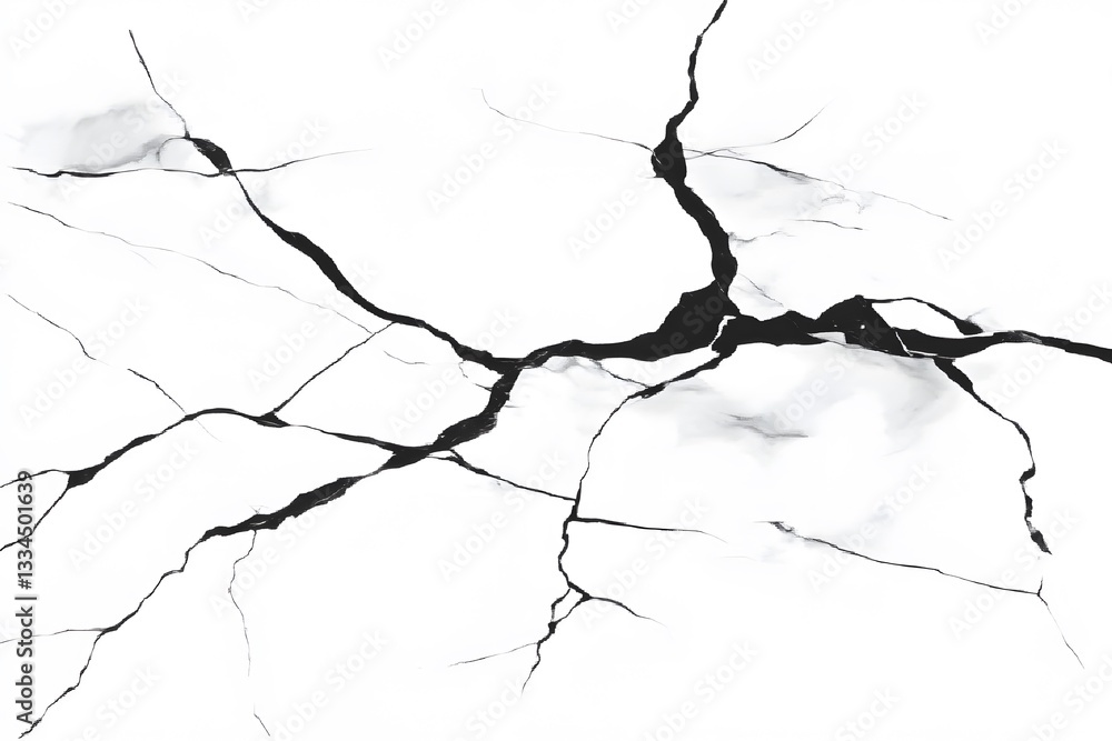 Obraz premium Abstract Black Cracks on White Background AI Generated Texture