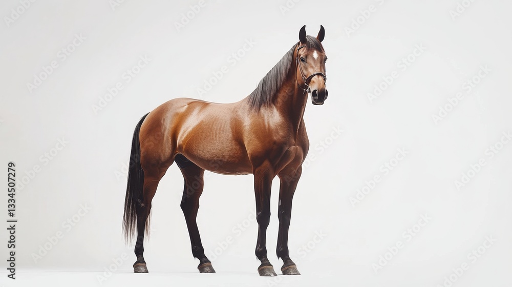 Obraz premium Majestic bay horse standing tall isolated in a gigapixel view nature setting captivating concept