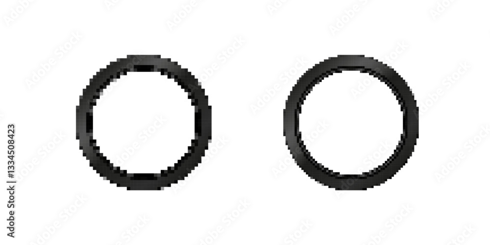 Two identical circular metal rings with smooth finish, solid black color, showcasing uniform design. Two identical circular metal rings with smooth finish, solid black color, showcasing uniform design.