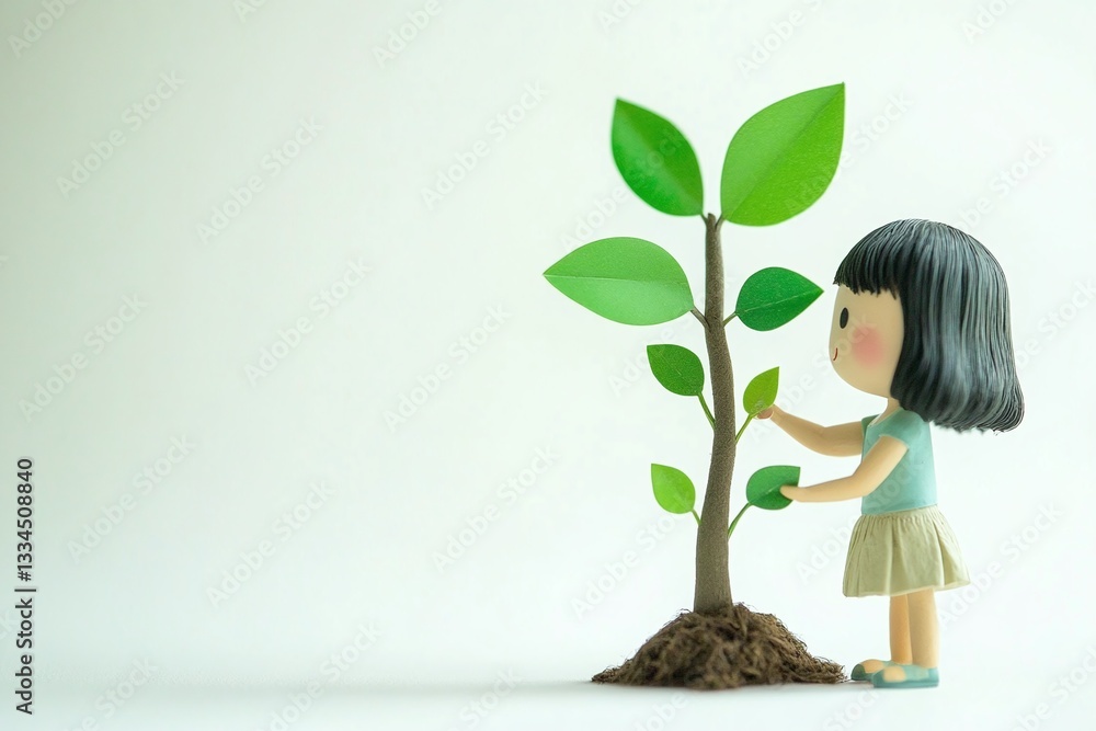World Environment Day, A Young Girl Standing Beside a Small Tree World Environment Day, A Young Girl Standing Beside a Small Tree