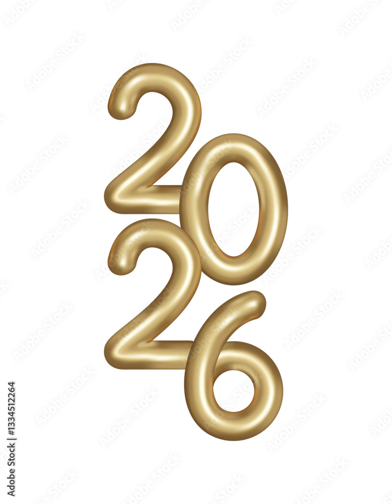 Obraz premium . new year 2026 number vector illustration isolated on white background new year 2026 gold balloon
