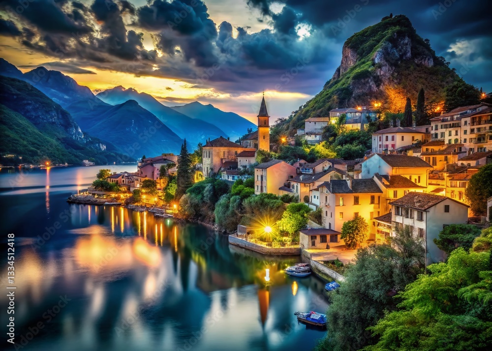 Fototapeta premium Low Light Photography: Picturesque Night Scene, Perfect Exposure, Dramatic Backdrop