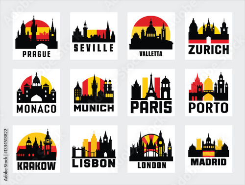 European City Skyline Logo Vector Pack - 12 Iconic Cities