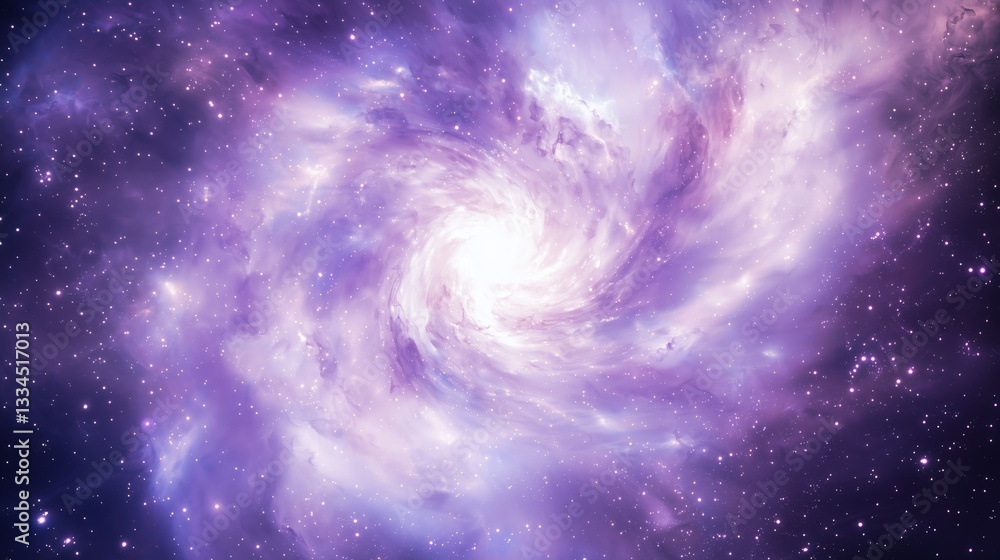 Cosmic spiral galaxy with purple clouds and white core in starry space. Nebula with glowing center and dark expanse. Mystical universe scene with ethereal hues and vast depth. Cosmic spiral galaxy with purple clouds and white core in starry space. Nebula with glowing center and dark expanse. Mystical universe scene with ethereal hues and vast depth.