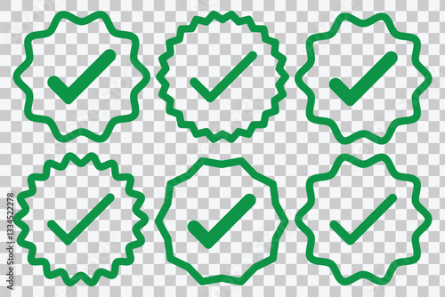 Green check mark icon. Green checkmark, tick mark badge. Check mark vector icon. Set of green approval checkmarks symbols. Checkmark Illustration. Vector illustration.