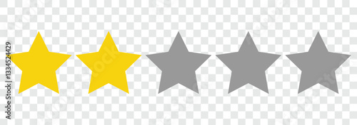 2 out of 5 stars rating icons. customer product review star rating icon. Two star rating. Negative customer review. Feedback customers. Quality rating symbols. Vector illustration.