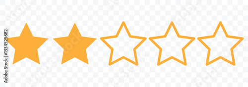 Two star rating icon. Yellow 2 star rating feedback for website, app, ui design. Vector illustration.