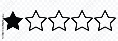 One out of five stars customer product review icon. 1 star out of 5 customer star rating. Star icon. Vector illustrator