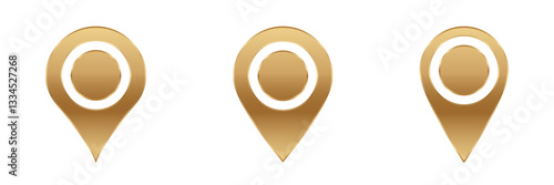 Three golden map pointer icons are aligned horizontally, each featuring a circular design element.