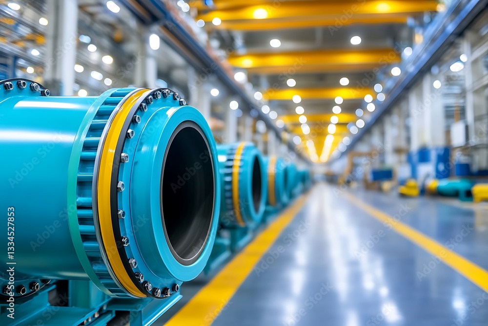 Fototapeta premium Blue pipes in industrial factory