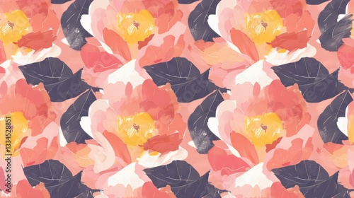 Large Scale Seamless Floral Pattern with Repeating Flowers on Tile