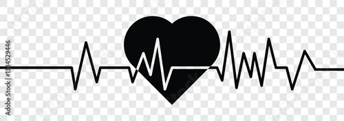 Heart beat monitor pulse line art vector icon. Pulse Rate Monitor. Ecg Electrocardiogram heart rate rhythm, cardio attack, ischemia, infarction symbol. Vector illustration. 
