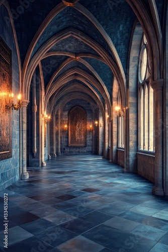 Wallpaper Mural Majestic Gothic Hallway Interior - Architectural Grandeur and Mysterious Ambiance Torontodigital.ca