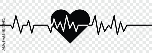Heart beat monitor pulse line art vector icon. Pulse Rate Monitor. Ecg Electrocardiogram heart rate rhythm, cardio attack, ischemia, infarction symbol. Vector illustration. 