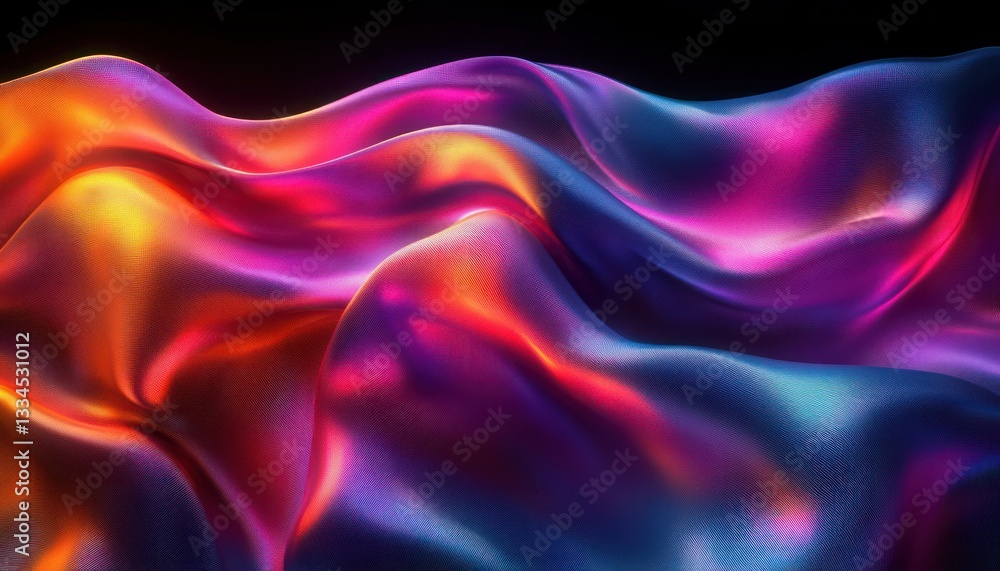 Obraz premium Iridescent Silk Fabric Abstract 3D Background with Vibrant Colors and Neon Lighting