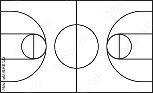 Basketball court markup. Outline of lines on basketball court.