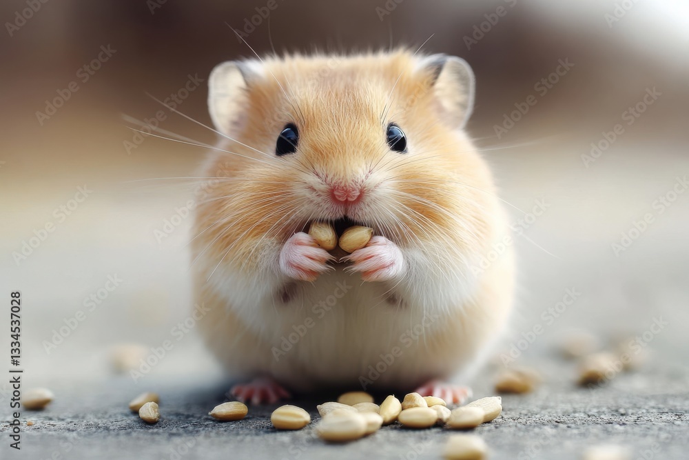Cute hamster eating seeds adorable pet fluffy rodent tiny paws Cute hamster eating seeds adorable pet fluffy rodent tiny paws