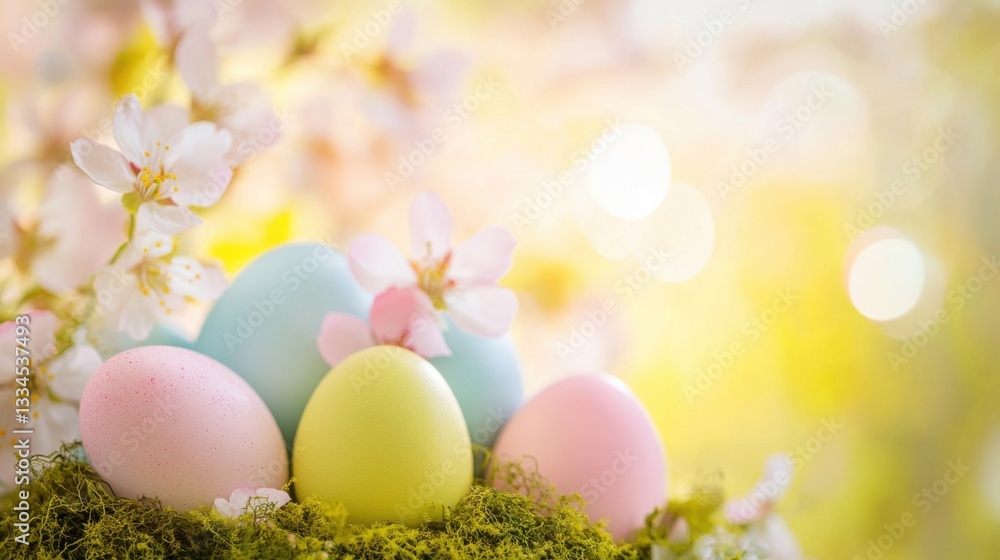 Pastel Easter eggs with spring flowers, a festive celebration of renewal and joy. Pastel Easter eggs with spring flowers, a festive celebration of renewal and joy.
