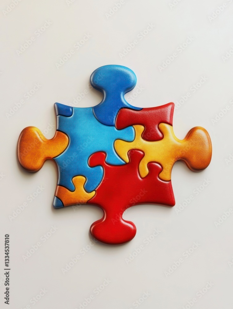 Fototapeta premium Colorful Jigsaw Puzzle Piece Close Up on White Background Illustration