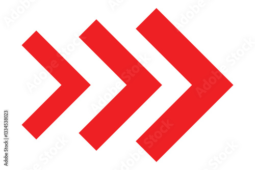Red chevron arrows. Modern swipe buttons isolated on white background. Arrow swipe, social media scroll sign, slide. Chevrons pointing right direction. Vector illustration
