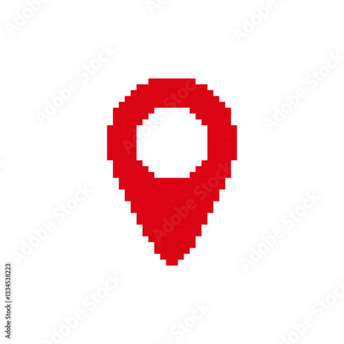 Simple red pixel art location pin design with a white center, conveying a map or gps icon style.