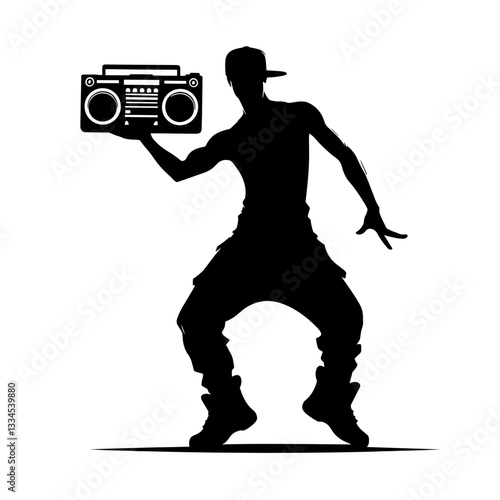 Hip-hop dancer with boombox in urban style