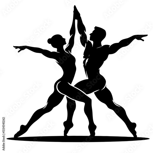 Acrobatic ballet duet in a powerful pose