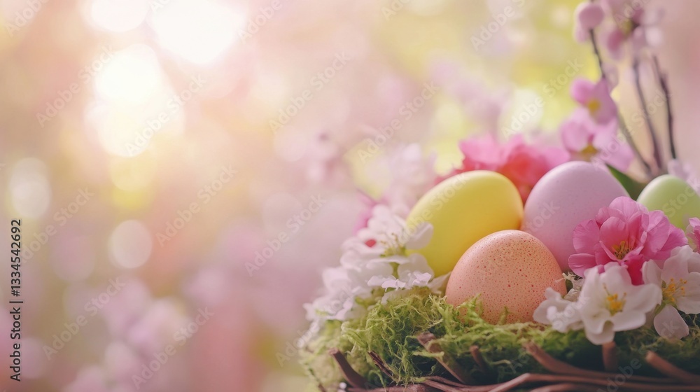Pastel Easter eggs with spring flowers, a festive celebration of renewal and joy. Pastel Easter eggs with spring flowers, a festive celebration of renewal and joy.
