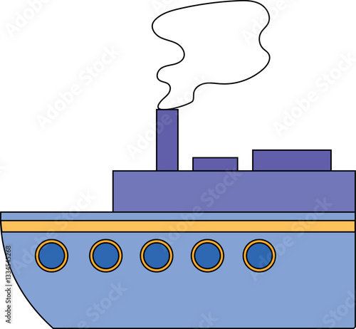 Stylized abstract steamship with smoke coming from the pipe