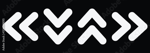 Black chevron arrows. Scrolling arrow button symbol. Dynamic moving arrow symbol. Swipe arrow vector icon. Pointer, next to, road caution, military, navigation sign isolated. Vector illustration.