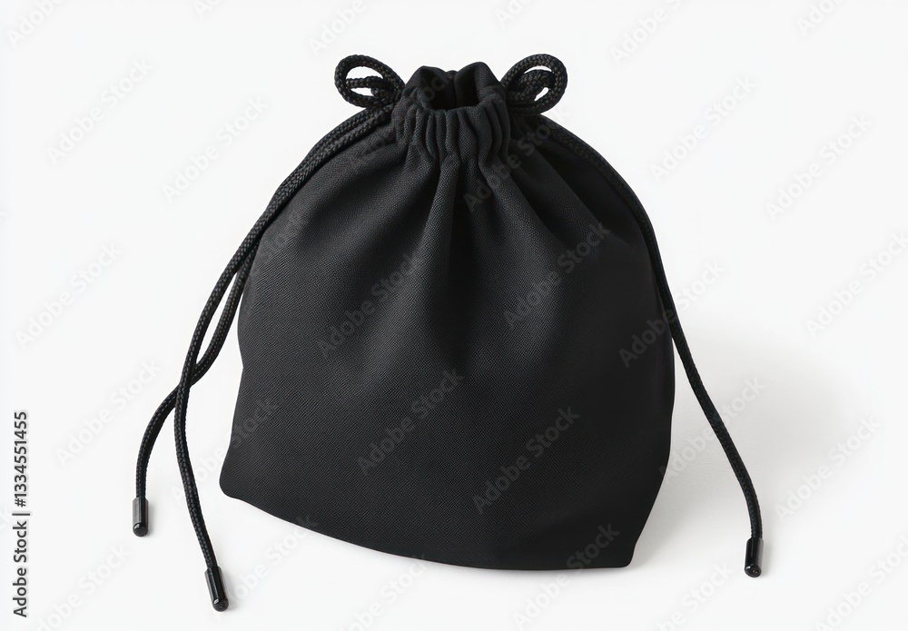Black Drawstring Bag Isolated on White Background for Product Packaging Black Drawstring Bag Isolated on White Background for Product Packaging
