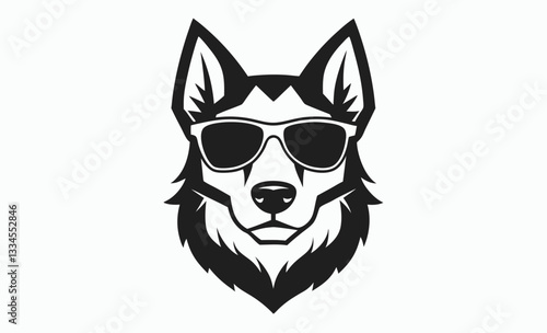 Dog head sunglasses silhouette, dog head wearing sunglass silhouette, dog with glasses icon vector 