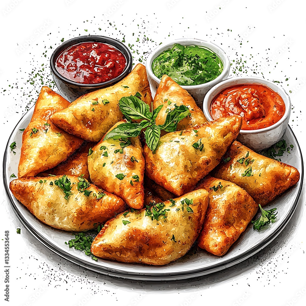 Savory Pastry Triangles with Dipping Sauces A Culinary Delight. Savory Pastry Triangles with Dipping Sauces A Culinary Delight.