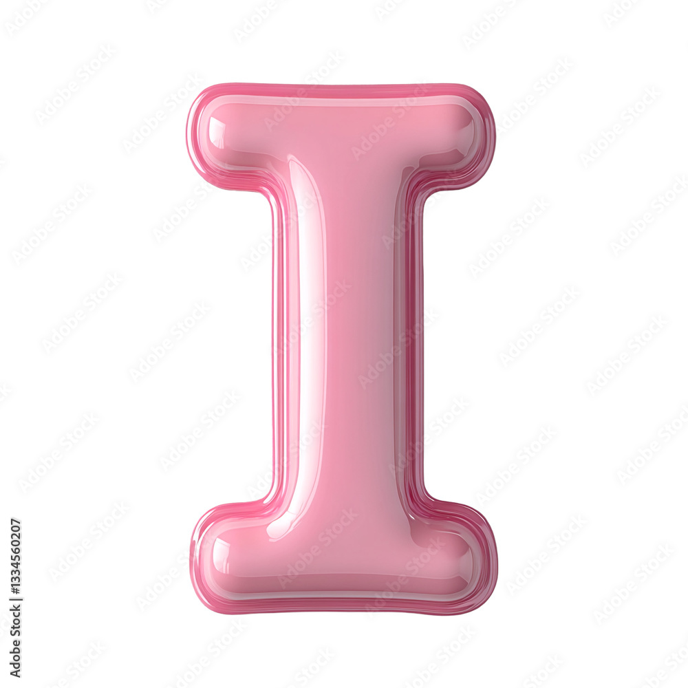 A pink letter I with rounded edges and slightly reflective surface. A pink letter I with rounded edges and slightly reflective surface.