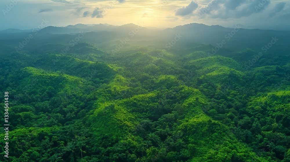 Fototapeta premium Lush Green Trees Thriving in a Dense Forest, Showcasing Successful Reforestation Project
