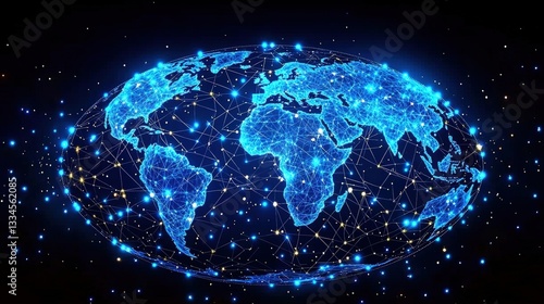 Global Networking Concept with Bright Connections and Dotted Lines Overworld Map