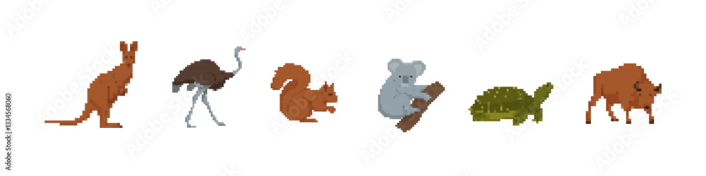 Pixel art of various animals, including a koala, squirrel, ostrich, and kangaroo, showcasing creativity. Pixel art of various animals, including a koala, squirrel, ostrich, and kangaroo, showcasing creativity.